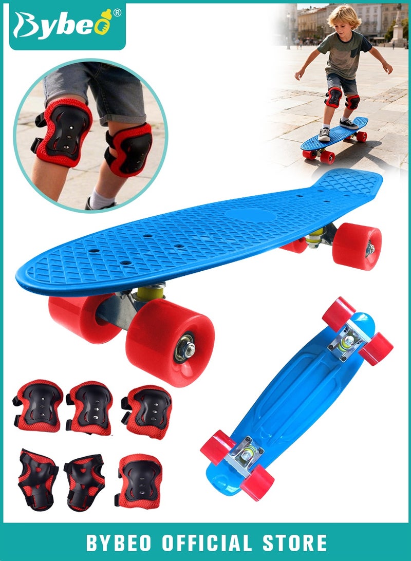 Bybeo Skateboard for Kids, 22” Skate Board with 6PCS Thickened protective gear, Beginner Skateboard for Girls Boys Youths Beginners Students, Best Gift for Ages 4-6/6-12, Starter Complete - Image 1